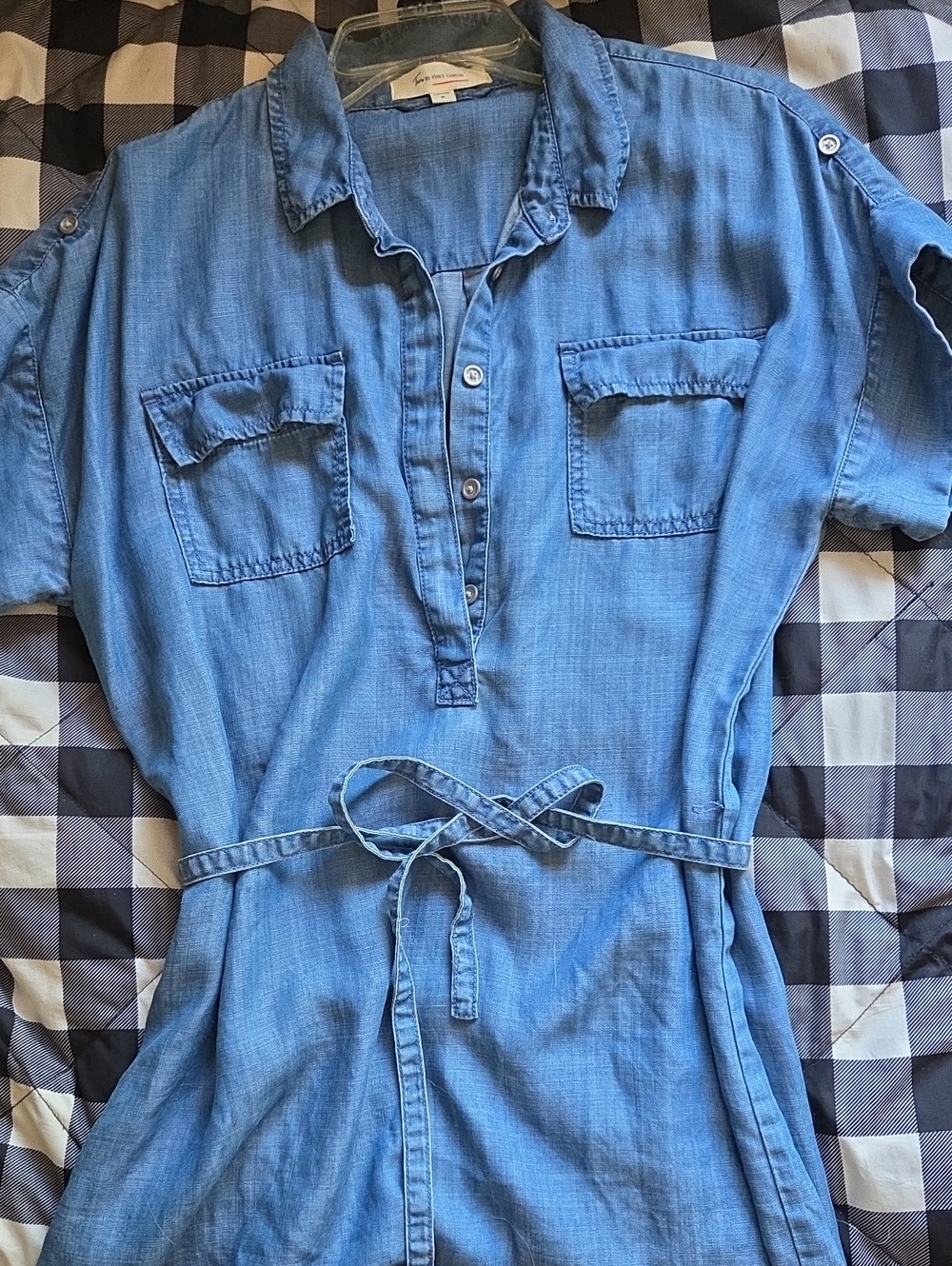 Vince Camuto Chambray Shirt Dress with Waist Tie - Blue